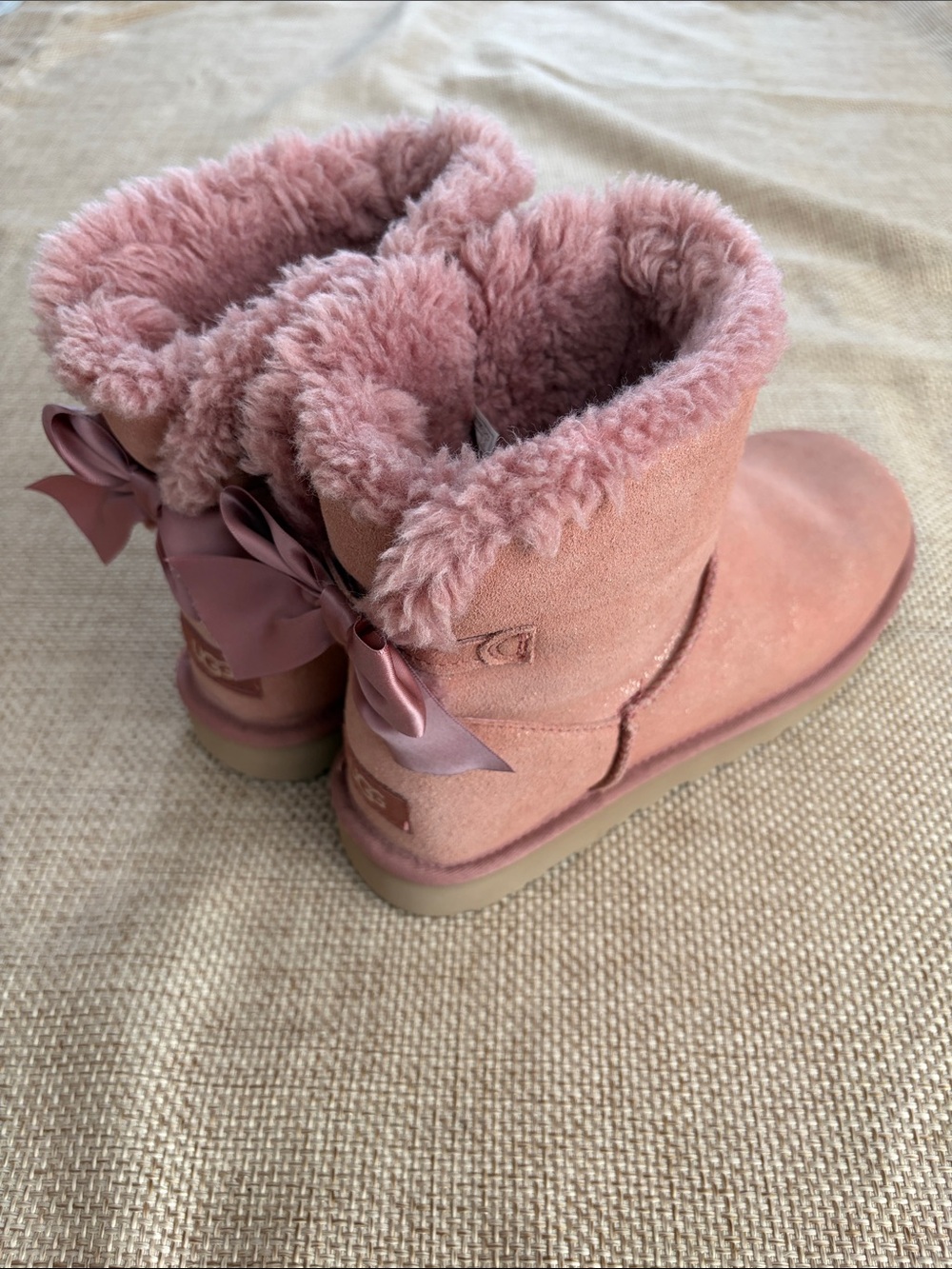 NWOT UGG Pink Suede Boots with Satin bows size 10
